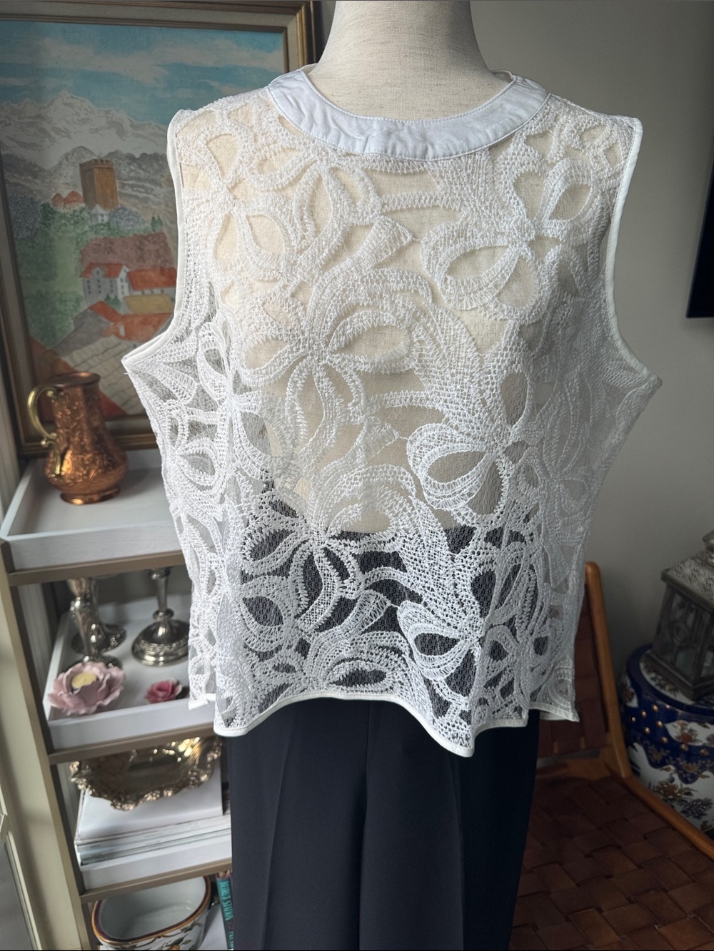 White Floral Lace Sleeveless Camisole Top